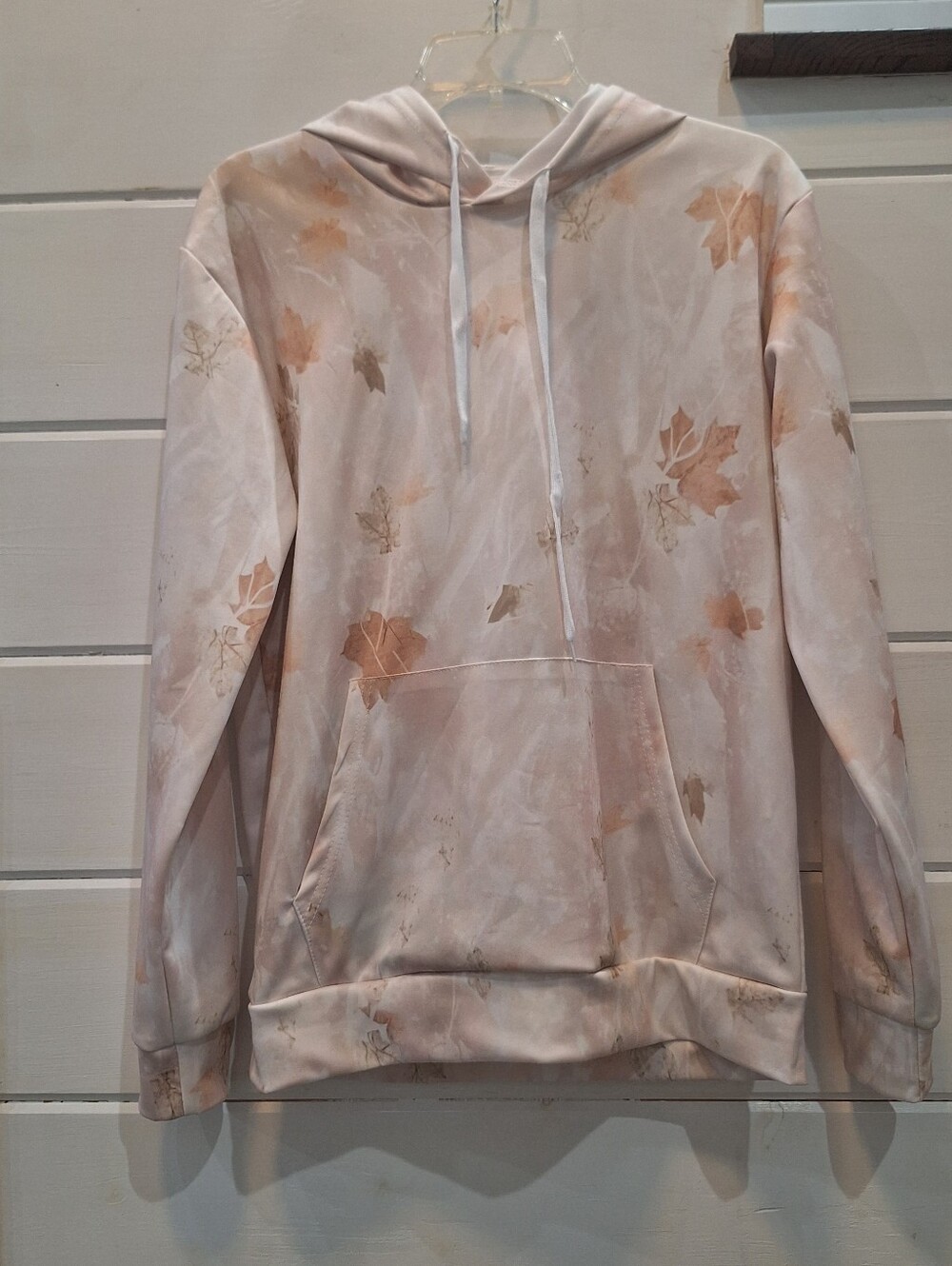 Pastel Leaf Print Hoodie - Pink & Tan